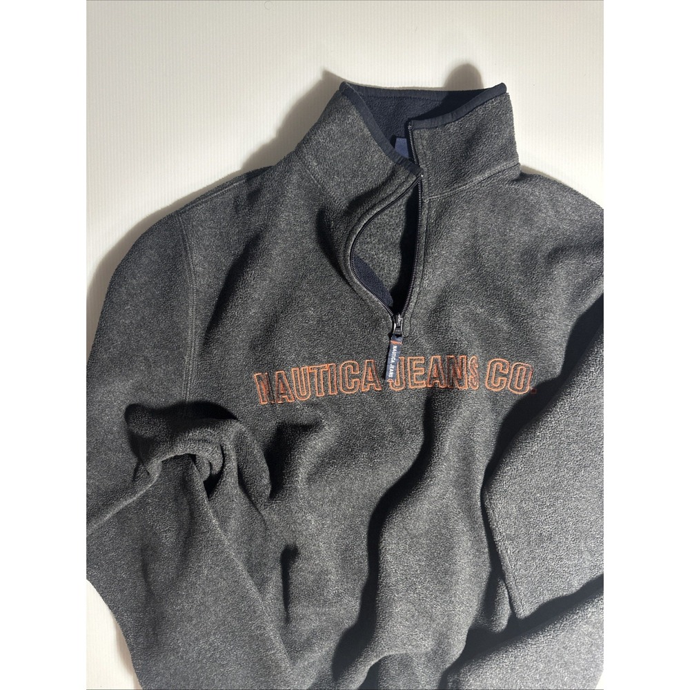 Nautica Jeans Co. Sweatshirt Mens Medium Quarter Zip Fleece Pullover Made USA - Picture 2 of 10